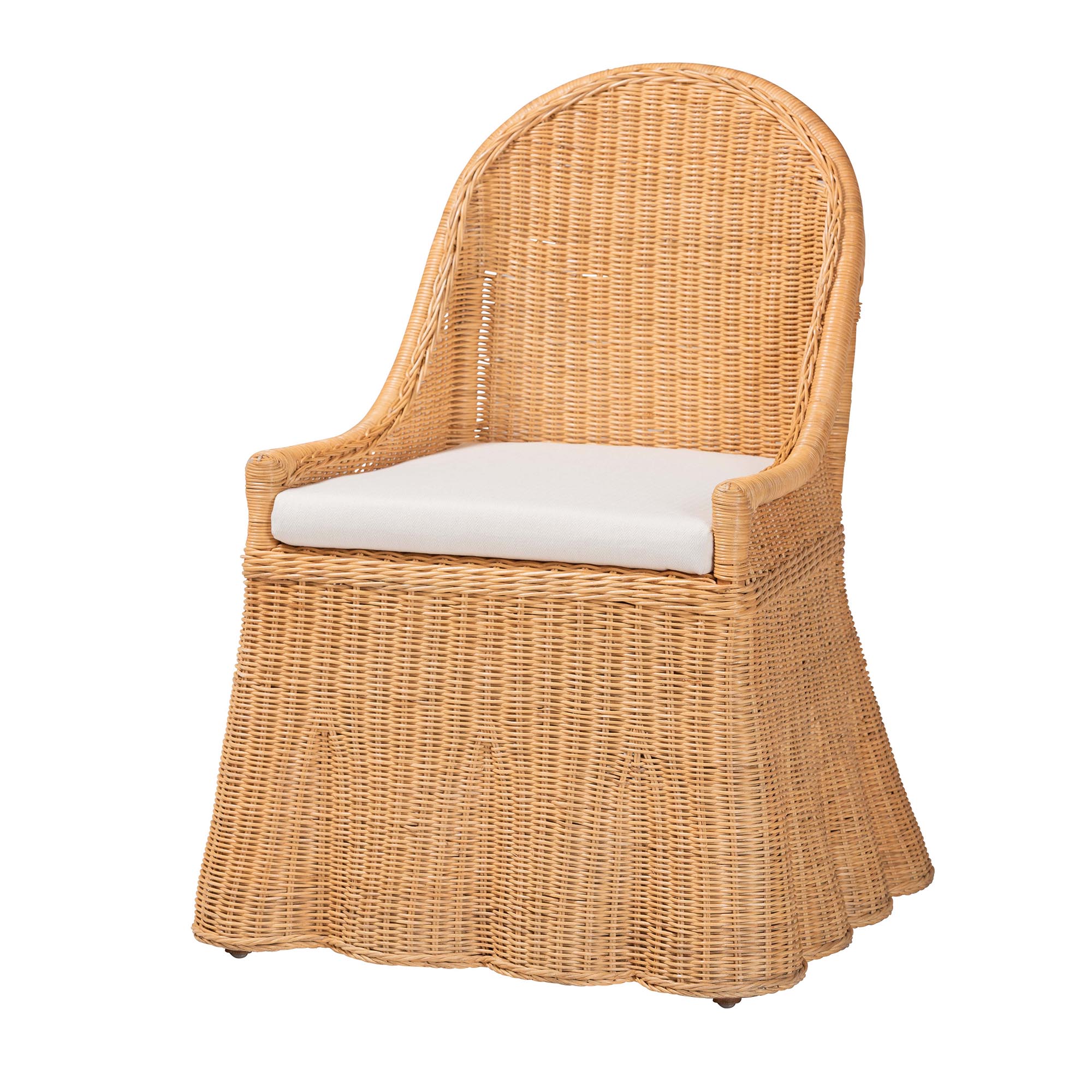 bali & pari Maya Natural Rattan Accent Chair - Hand Woven Wicker Dining Chair with Scalloped Skirt and Cushion, Coastal Boho Style Seating for Dining or Living Room, Light Honey Affordable modern furniture in Chicago, classic dining room furniture, modern dining chairs, cheap dining chairs